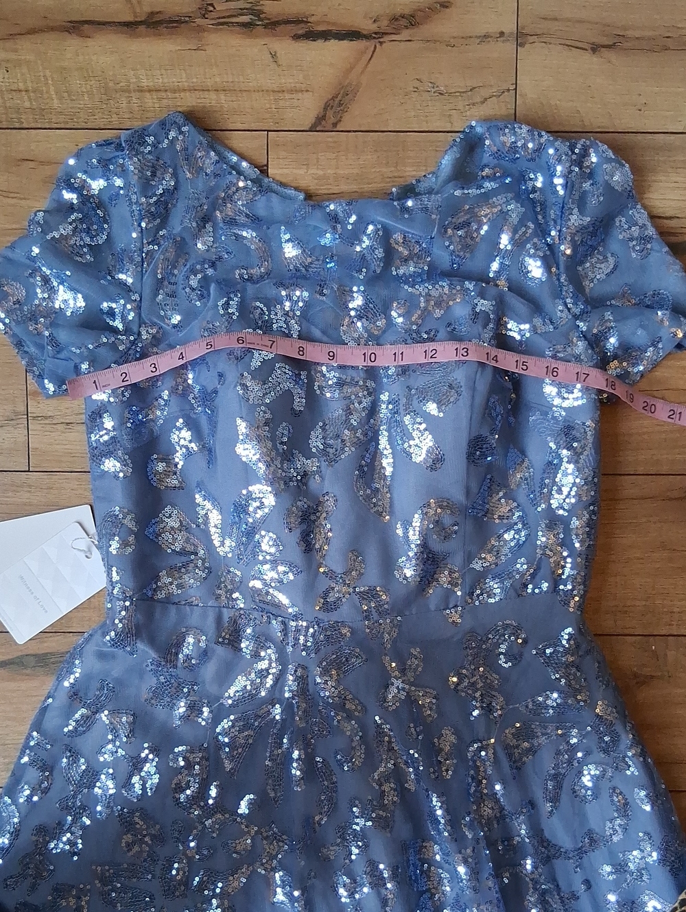 New Women's Dusty Blue Sequin Lace Evening Formal High Low Dress Size 14 - Picture 15 of 16